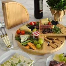 35cm Bamboo Cheese Board And Knife Set, Round Charcuterie Board Set With 2 Knives, Cheese Meat Wine Serving Tray Platter, Home Decor Set - Brown - View 4