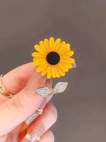 1 pièce Broche tournesol de mode haut de gamme, grande épingle en métal élégante, accessoire pour veste, décoration, accessoires de bureau, chemises, bijoux pour Noël et Halloween