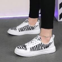 2025 New Zebra Print Women's Shoes - EVA Soft Sole Lace-Up Casual Sneakers, Chic Checkerboard Fashion Slip-On, Versatile Everyday Sports Plimsolls