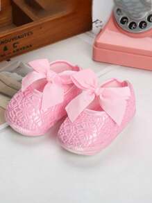 1 paire de chaussures bébé design nœud papillon mignon, chaussons plats souples antidérapants pour intérieur et extérieur pour bébé