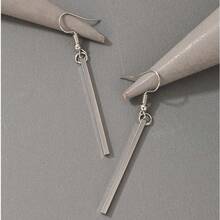European And American New Style Jewelry Simple Geometric Three-Dimensional Rectangular Stick Earrings Women Ear Hooks Ear Pendants Fashionable Ear Jewelry - 17174 Bạc - Xem 3