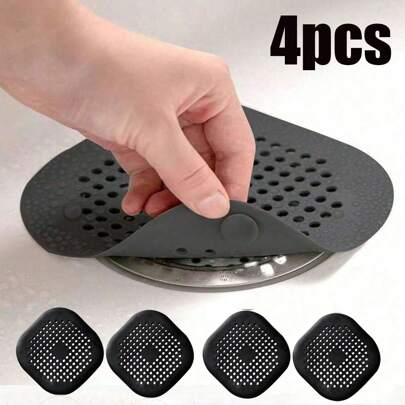4pcs Shower Anti-Clog Drain Hair Collector, Filter, Bathtub Stopper, Household Drain Protector With Suction Cup Sink Drain Cover For Bathroom Bathtub And Kitchen