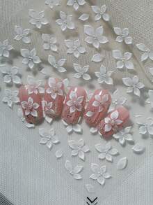 1 Conjunto de Adesivos de Unha em Formato de Flor Branca Translúcida de Cristal Puro, Estilo Fada Chinesa com Relevo 3D - Branco - Ver 4