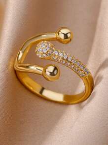Luxus Hufeisenringe aus Edelstahl, kubischer Zirkonia in Gold- und Silberfarbe, nicht verblassend, offener Ring für Frauen, Hochzeitsschmuck, Party-Accessoires, Urlaub, Geschenke für Tochter/Mutter/beste Freundinnen