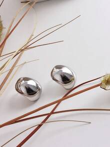 "Geometric Mirrored Silver Earrings – Modern Minimalism With A Futuristic Touch" - Bạc - Xem 2