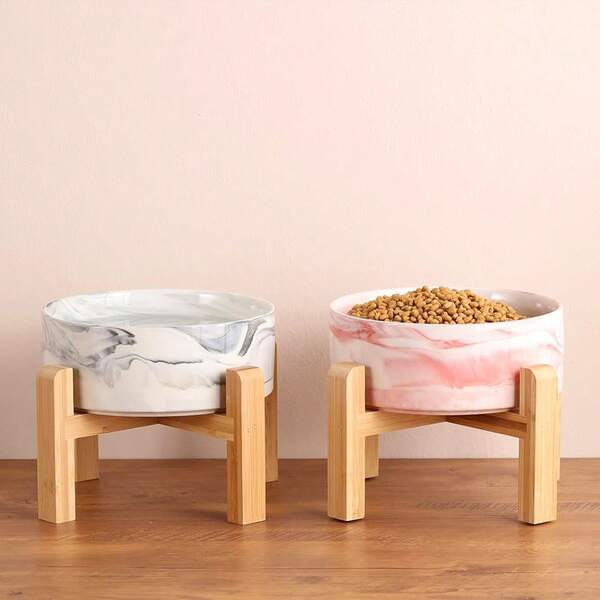 Tigela elevada para gatos, tigela de cerâmica para cães pequenos e médios, tigela de comida e água com suporte, tigela de alimentação pesada para animais de estimação, tigela de cerâmica para cães, prato de mármore