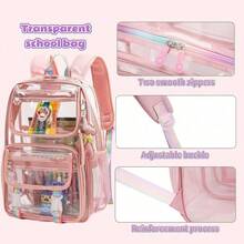 Multi-Functional Oversized PVC Clear Transparent Backpack For School, Campus & Daily Commuting - Stylish Gift-Ready Design With Complimentary Accessories, Perfect Back-To-School Gift (Pink/Purple) - 粉紅色 - 查看 3