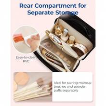 Travel Makeup Bag, Make Up Bag With Multiple Compartments For Organizer, Durable & Compact Cosmetic Organizer For Women For Travel Accessories (Beige) - 黑色 - 查看 6