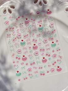 1 pieza Pegatinas para uñas estilo 5D gelatina, pegatinas de uñas con diseño de pudín de cereza lujoso y adorable, pegatinas de arte de uñas autoadhesivas, diseño de uñas DIY, decoraciones de arte de uñas