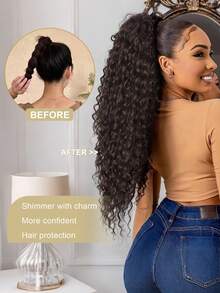 Extensiones de cabello con pinza de 26 pulgadas, onduladas y rizadas, resistentes al calor, color negro - Marron oscuro - Ver 7