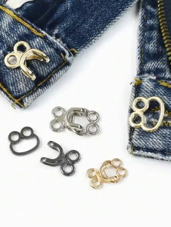 1/2/5Pairs Golden Metal Adjustable Clothing Hooks|Invisible Waist Tightening Clasps For Pants, Skirts & Windbreakers – Anti-Slip Collar & Waistband Shrinker With Decorative DIY Sewing Design