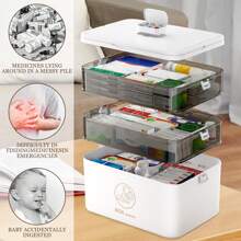 1 件大号多隔层防水药丸收纳盒 - 耐用塑料药品收纳盒，带透明盖、便携式手柄，适合家庭、办公室、卧室、浴室使用 - 彩色 - 查看 4