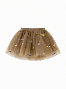 mini bala 2025 Spring Sweet Layered Tulle Skirt For Girls - Coffee Red Tone - View 3