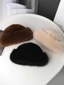 1 chiếc mũ tai bèo nữ dày dặn, ấm áp, kiểu dáng đơn giản, chất liệu giả lông chồn, kiểu Mông Cổ, ấm áp và thoải mái, chống nắng, phụ kiện mùa đông. - Nhiều màu - Xem 6