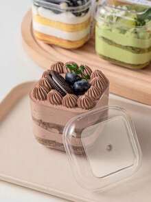 10个装方形慕斯蛋糕盒，蛋糕、布丁、冰淇淋、糕点、烘焙食品包装盒，带盖 - 透明 - 查看 2