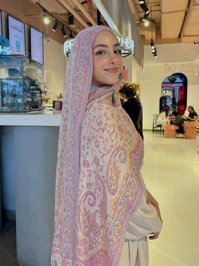 1pc Women's Classic Retro Elegant Boho Style Fashionable Flowers And Plants Casual Versatile Jacquard Scarf, Suitable For Outfits For Dress