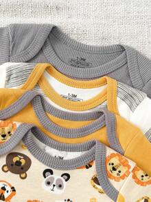 4件套婴儿男女宝宝0-12个月纯棉休闲短袖可爱卡通连体衣四季皆宜 - 彩色 - 查看 3