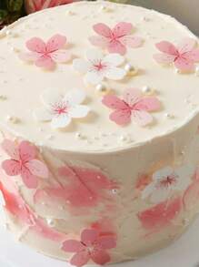 60pcs-Edible Cherry Blossoms Cupcake Toppers Edible Cherry Blossoms Flowers Cake Decorations Wafer Paper Flowers Cupcake Topper For BabyShower Wedding Birthday Party Decorations Supplies Colorful,Spring Theme Party