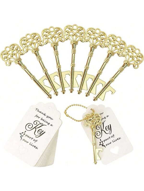 10/20/30/50 Pieces Key Bottle Openers, Vintage Skeleton Key Bottle Openers, Wedding Favors Bottle Openers With 20 Tag Cards And 20 Keychains (Gold)