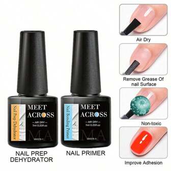 MEET ACROSS 2 st 7 ml nagelförberedande torkmedel och syrafri primer gel nagellack set, naturlig nagelförberedande torkmedel för akryl och gel nagellack, syrafri primer för UV-gel snabbtorkande överlägset bindemedel set manikyr kit nagelkonst gör-det-själv hemsalong present till kvinnor