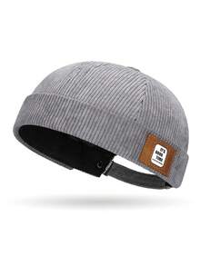 Casquette sans bord avec patch en velours côtelé, chapeau plat de style rétro moto, casquette dôme unisexe style hipster pour le printemps et l'automne - A - Voir 7