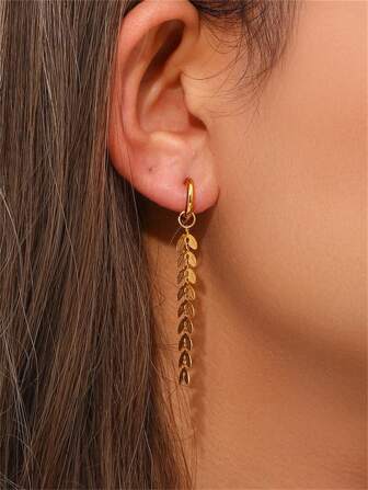 1雙鄉村風格不銹鋼麥穗懸垂耳環