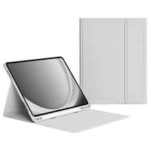 TenYide Magnetic Adsorption Leather Case With Pen Holder Compatible With IPad Series/ Galaxy Tab A9+, Supports Bluetooth Magnetic Detachable Keyboard, Multi-Color Options, Light Gray - Grey - View 1