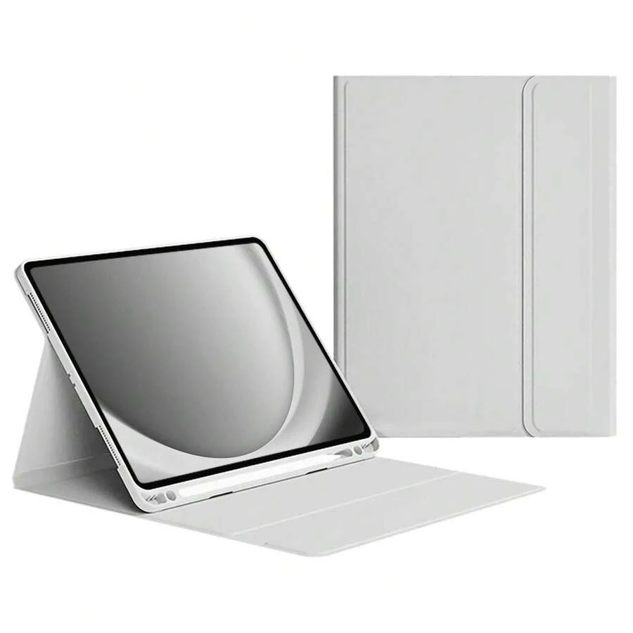 TenYide Magnetic Adsorption Leather Case With Pen Holder Compatible With IPad Series/ Galaxy Tab A9+, Supports Bluetooth Magnetic Detachable Keyboard, Multi-Color Options, Light Gray - Grey - View 1