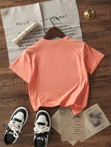 Girls/Teens Students Casual Apricot Color Printed Round Neck Short Sleeve T-Shirt, Summer Top - Orange - View 3