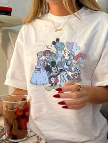 Women's Summer Tops, Cartoon Print Women's Clothes, Short Sleeve Women's Casual T-Shirts, Summer Tops, Shirts, Women's Summer Clothes, Summer Clothes, Women's Graphic T-Shirts, Women's Tops, White Tops - 白色 - 查看 6