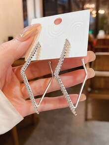A Pair Of European And American Fashion Dazzling -Shaped Ring Earrings. - Silver - View 5