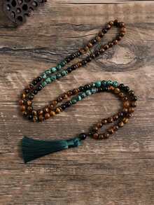 Bohemia Style Tassel Necklace 8mm African Turquoise Black Onyx Tiger Eye Beaded 108 Mala Prayer Necklace Japamala Yoga Meditation Jewelry For Men And Women - Multicolor - View 1