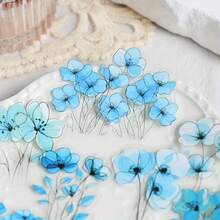 15 件透明花朵贴纸，用于剪贴簿 PET 花卉贴纸，彩色复古工艺贴纸，用于日记剪贴簿，透明花朵贴花，适用于学校用品，返校