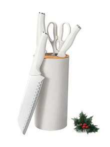 Juego de cuchillos, juego de cuchillos de cocina de chef profesional de 5 piezas, juego de cuchillos ultra afilados con soporte universal para cuchillos, juego de soporte para cuchillos de cocina de acero inoxidable resistente al óxido, diseño ergonómico - Blanco - Ver 1