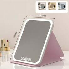 LED 化妆镜 - 3 种颜色灯光模式（白光/自然光/暖光），USB 充电式化妆镜，亮度可调，便携式折叠设计，适合居家、旅行和宿舍使用，是送给女性的完美圣诞节、生日、母亲节礼物（电池容量：350mAh/600mAh） - 彩色 - 查看 12