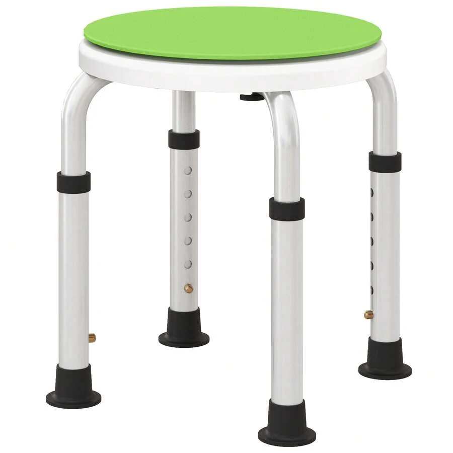 HOMCOM Tabouret de douche siège de douche tabouret de bain hauteur réglable 35,5-48,5 cm pivotant à 360° chaise de douche en aluminium et pied à caoutchouc TPR antidérapant max. 135 kg blanc et vert - Vert - Voir 1