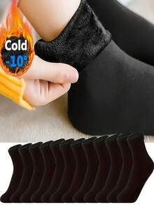 1/2/5/10 Pairs Solid Color Pattern Women Unisex Couples Mid-Calf Socks Winter Holiday Gifts, Fall Socks - Multicolor - View 3