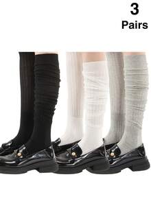 1 双/3 双女士薄款竖条纹及膝袜，透气百搭，夏季 - 彩色 - 查看 8