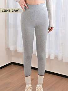 1pc 400g Thick Cloud Fleece Leggings For Women, High Waist Thermal Lined Pants, Warm Christmas/New Year Gift - Multicolor - View 18