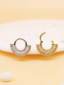 1pc Diamond Zirconia Septum Nose Ring, Cartilage Earring - Yellow Gold - View 4