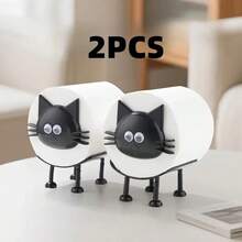 3 件可爱猫咪形状纸巾架，桌面装饰，可爱动物卫生纸塔架，设计有趣，独立式小猫纸巾架，最多可容纳 3 卷，时尚浴室配件，送给猫爱好者的完美礼物，家居装饰，浴室装饰