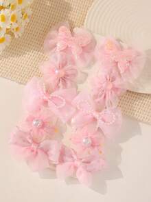 10pcs Cute Pink Bow Pearl Decor Hair Clips - Pink - View 3