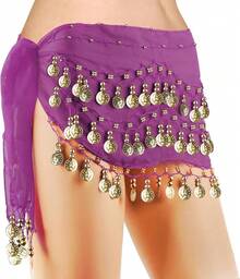 Chiffon Belly Dance Hip Scarf With 128 Coins For Yoga Class - 紫色 - 查看 1