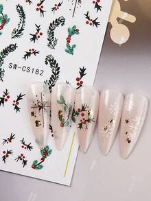 2 pezzi Adesivi per unghie natalizi 3D con disegni verdi, ghirlande, fiocchi di neve bianchi, adesivi autoadesivi per decorazione di unghie acriliche, per manicure di donne e ragazze