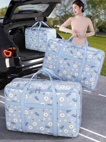 Verstärkter Quiltaufbewahrungssack mit großer Kapazität und Blumenmuster, wasserdicht, Haushalts-Umzugs-Organizer-Tasche für Kleidung, Bettwäsche, Gepäck