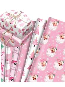 12 件粉色圣诞礼品包装纸，雪人卡通图案设计，可爱风格节日礼盒包装纸，适合家庭聚会、儿童圣诞派对、办公室节日送礼场景，优质厚纸材质，易于切割，抗折叠抗撕裂，适合 DIY 包装、礼盒包装、节日墙面装饰、圣诞雪人主题派对装饰 [1 件、6 件、12 件] - 彩色 - 查看 2