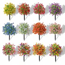 NKEN 1 buchet artificial cu violete, cu țepi de pământ (opțiuni multicolore), mătase artificială cu violet și verdeață, aspect real, plantă simulată pentru verandă, casă, terasă interioară, balcon, curte, aranjament floral introdus în pământ.