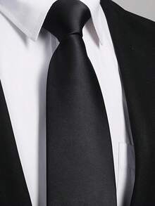 1pc Men's Solid Color Necktie (8cm), Suitable For Business Attire, Weddings, And Formal Occasions - Black - View 1