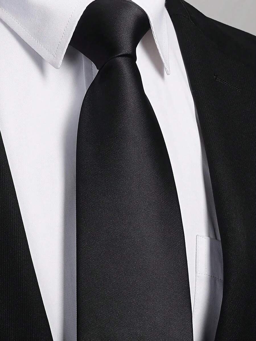 1pc Men's Solid Color Necktie (8cm), Suitable For Business Attire, Weddings, And Formal Occasions - Black - View 1