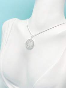 Colar feminino simples e elegante, pingente redondo da árvore da vida, incrustado com zircônia banhado a prata 925 - Prata - Visão 5